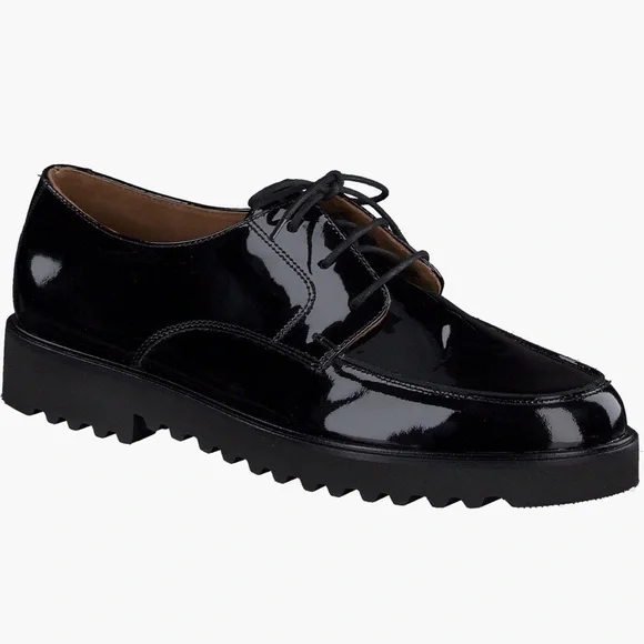 NEW Paul Green Audra Lug Sole Derby Black Patent Leather Loafers with Suede - Picture 1 of 7